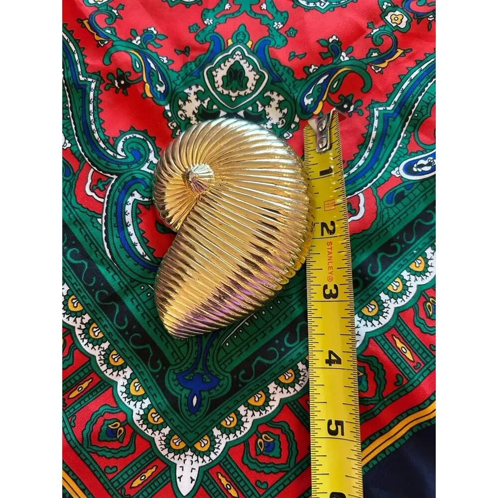 Vtg Gay Boyer Gold Tone Seashell Pendant Scarf Slide & Vtg Abstract Square Scarf